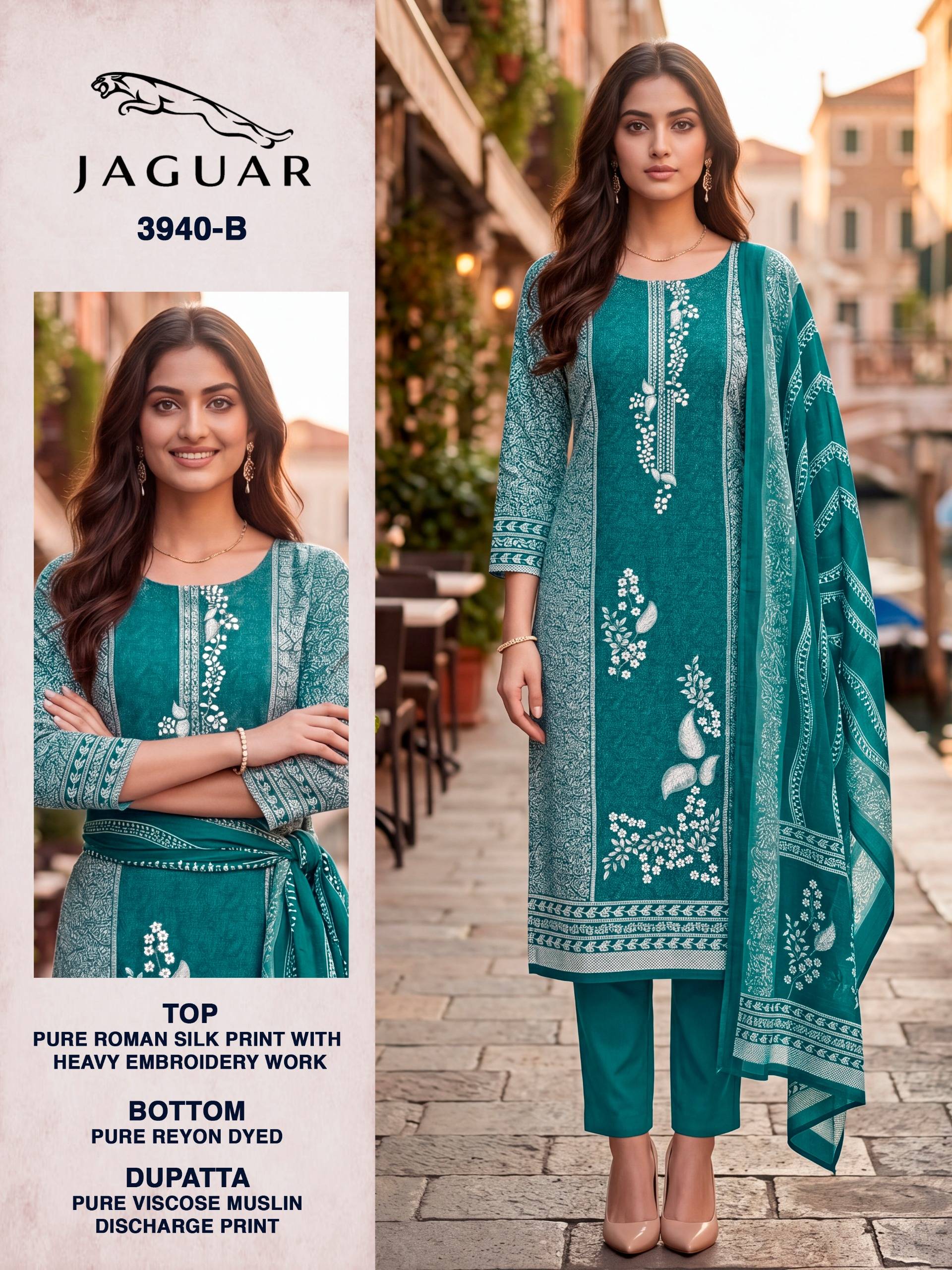 JAGUAR - 3940 Series By BIPSON PRINTS Stylish Beautiful Colourful Pure Roman Silk Dresses At Wholesale Price